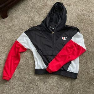 Red, white, navy blue Champion windbreaker